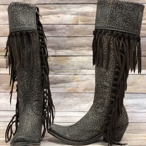 Liberty Black Leopard fringe Boots